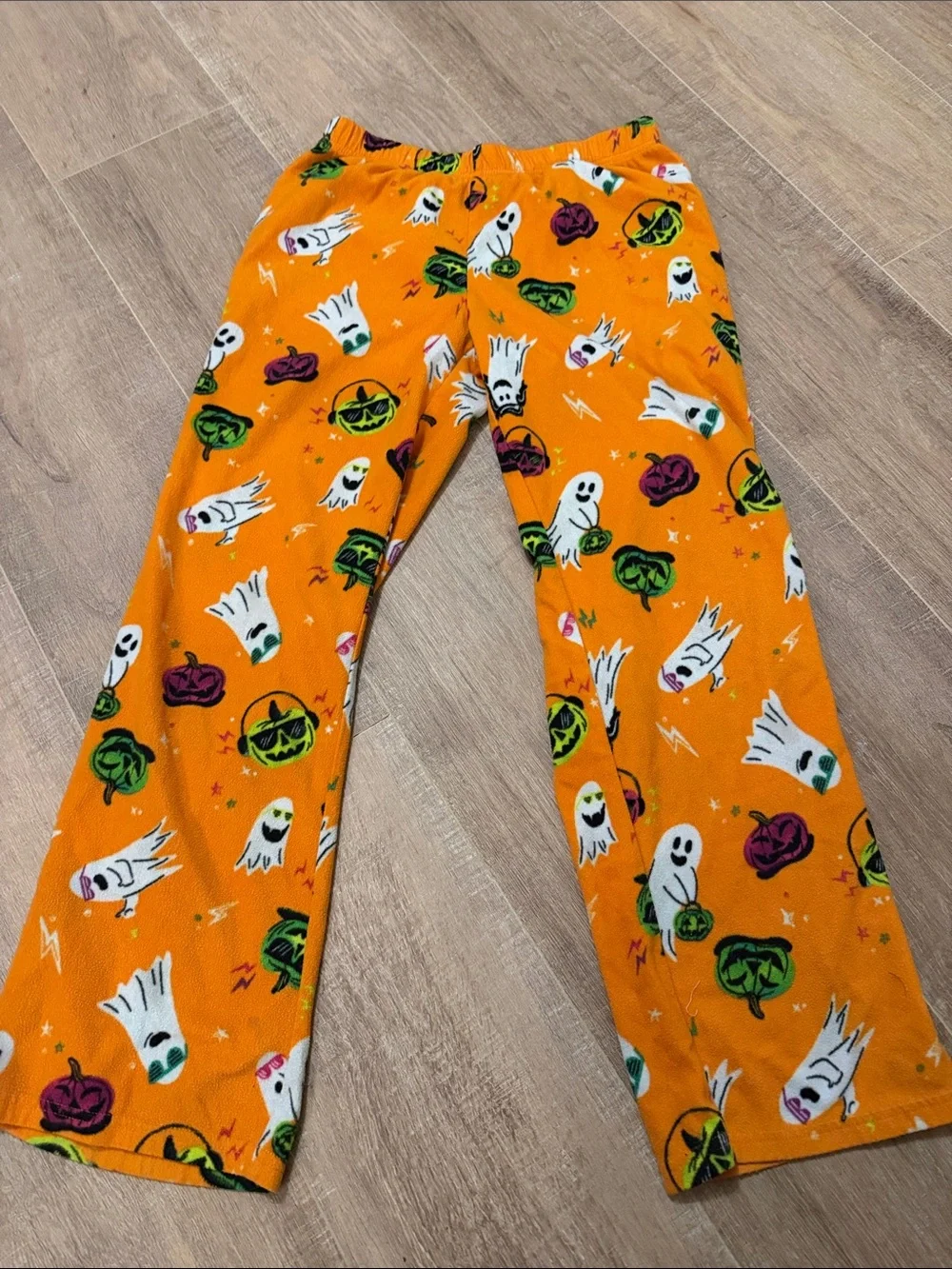 Kids Orange Halloween Ghost Print Pajama Bottoms
